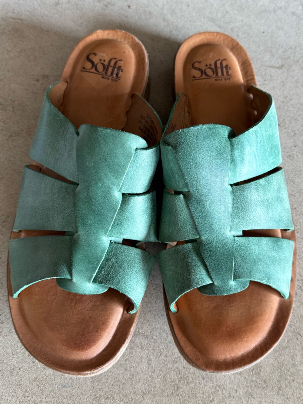 Sofft Green Leather Slide Sandals